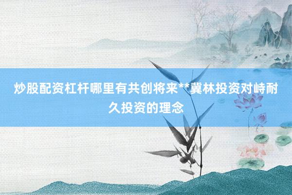 炒股配资杠杆哪里有共创将来**冀林投资对峙耐久投资的理念