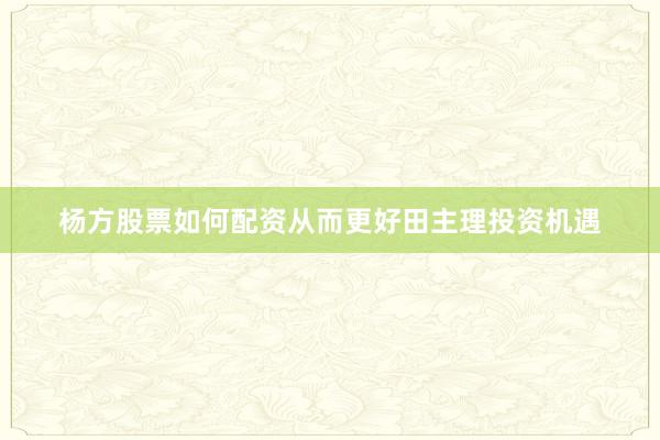 杨方股票如何配资从而更好田主理投资机遇