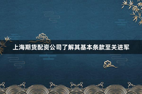 上海期货配资公司了解其基本条款至关进军