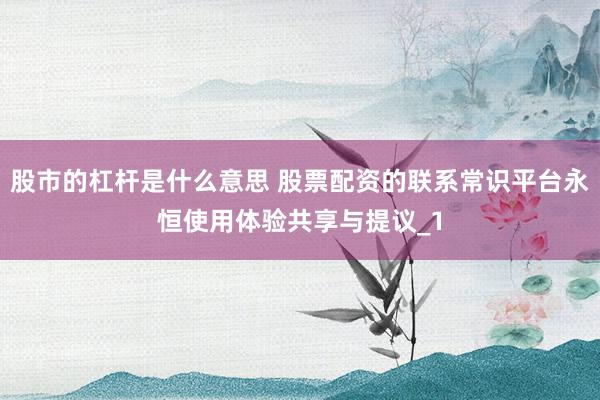 股市的杠杆是什么意思 股票配资的联系常识平台永恒使用体验共享与提议_1
